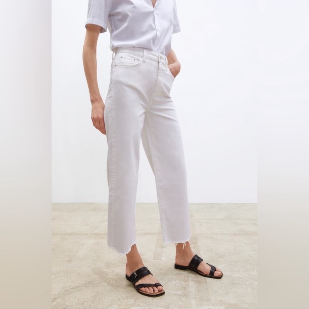 Zara | Premium White Denim Culotte Jeans Flared Raw Hem